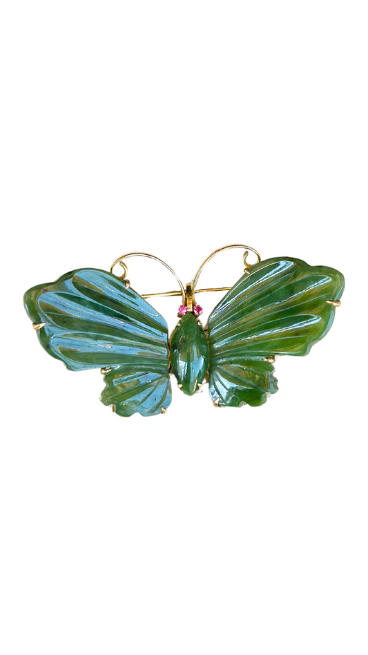 Jade Butterfly 14KT W Ruby