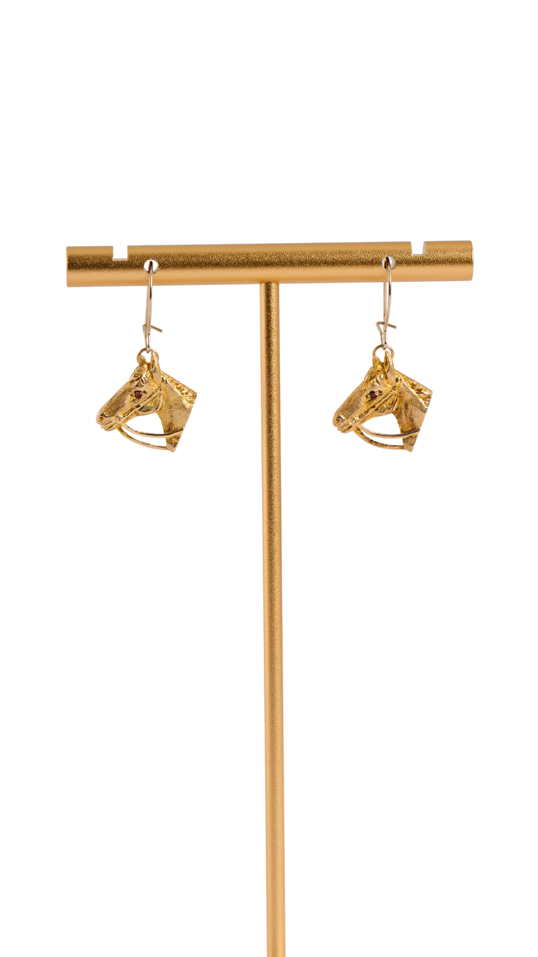 Gold & Ruby Horse Dangle Earrings