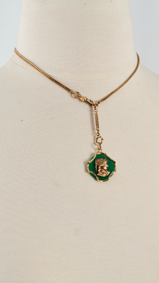 Chalcedony Cameo Watch Chain Necklace