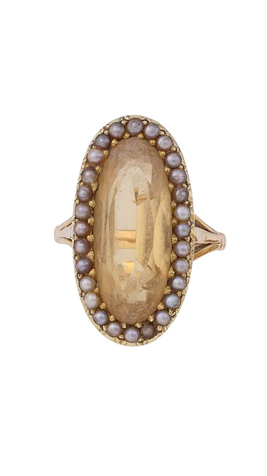 Gld Citrine/Seed Pearl Ring
