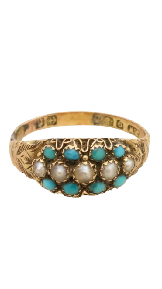383 Turquoise Seed Pearl Ring