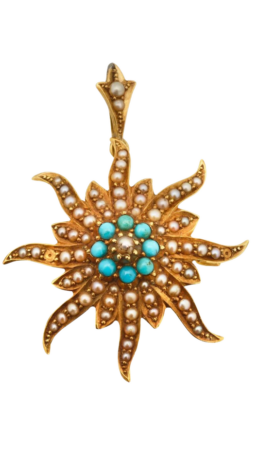 383 Turquoise Seed Pearl Brooch