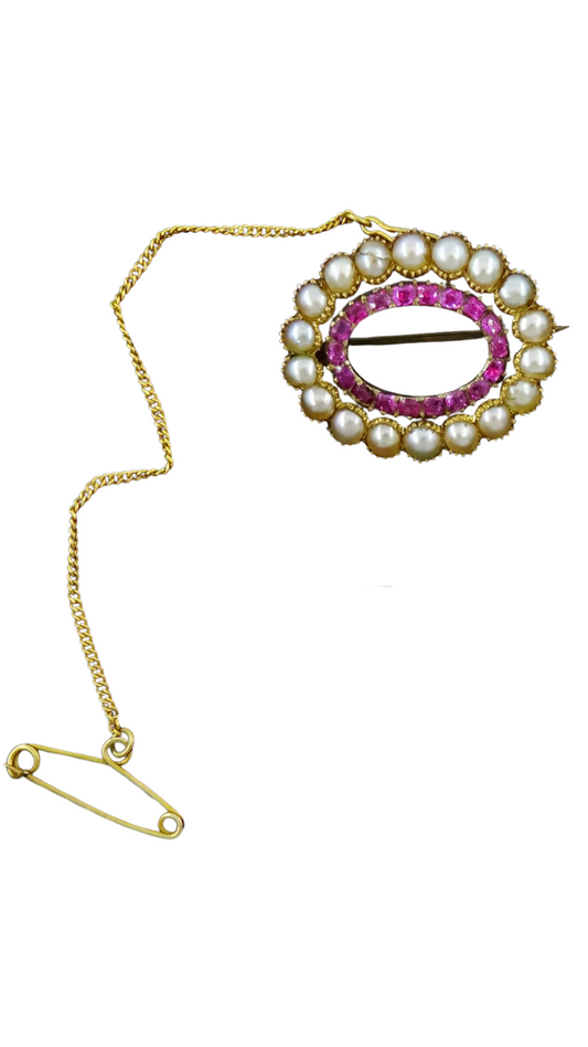 2091 Ruby Pearl Brooch
