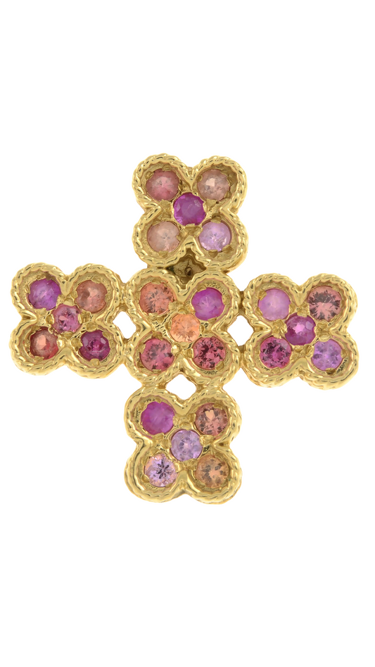 156 Vari-Hue Pink Sapphire Cross Necklace