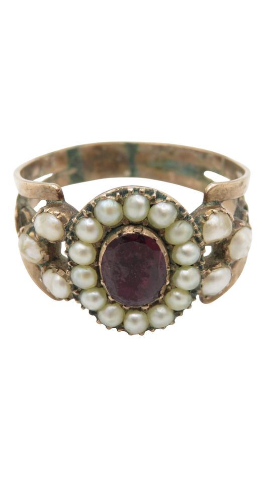 5 Garnet Seed Pearl Dress Ring
