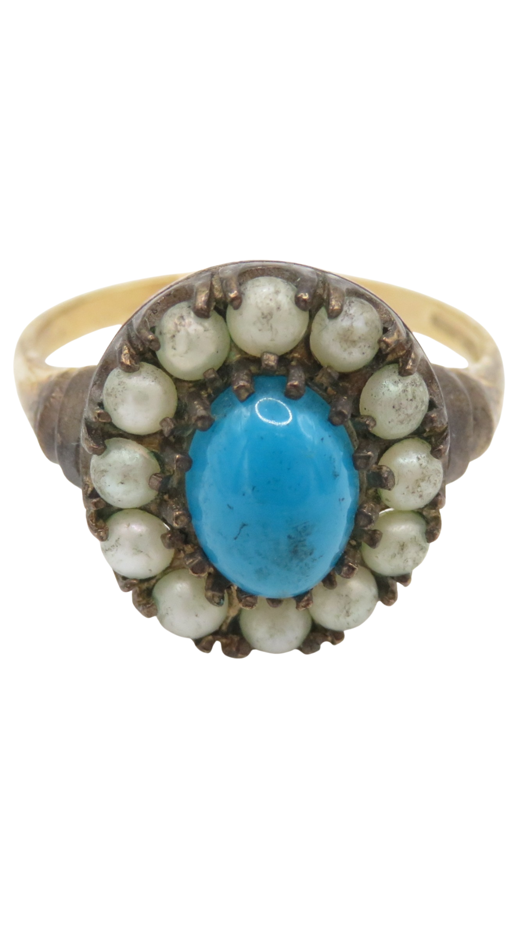 15 Turquoise Seed Pearl Halo Ring