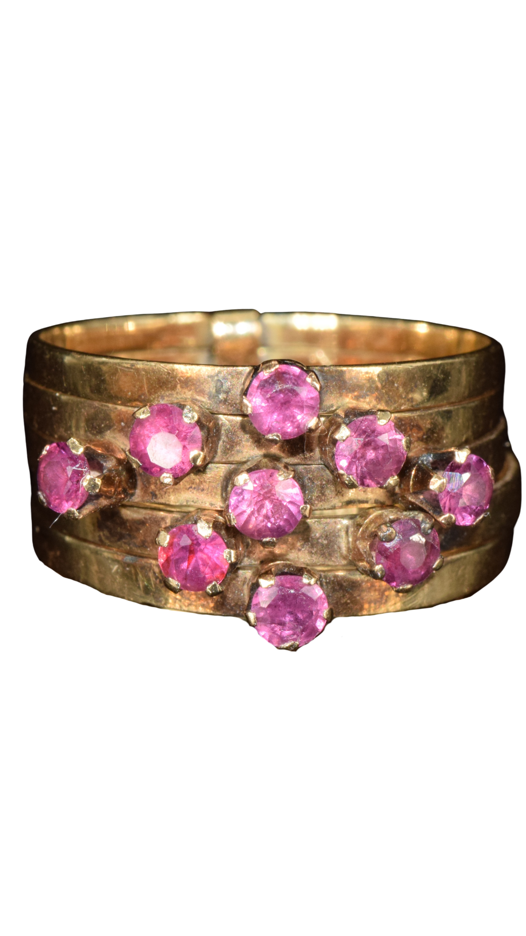 650 Rubies on 5 Gold Band Rings
