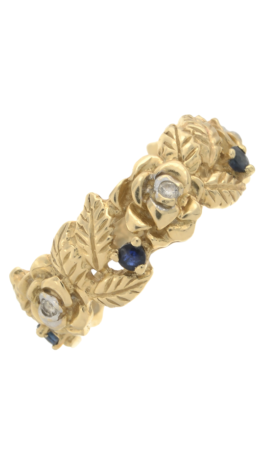 423 Sapphire Diamond Floral Ring