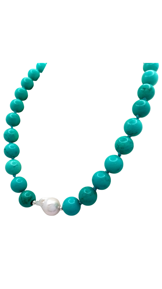 962 Turquoise Necklace w/ Baroque Pearl