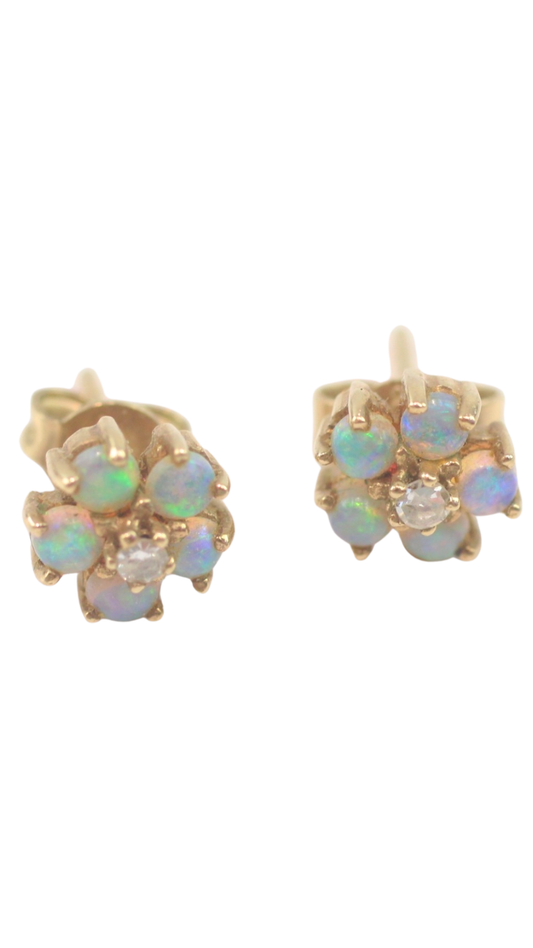 162 Opal Diamond Cluster Stud Earrings