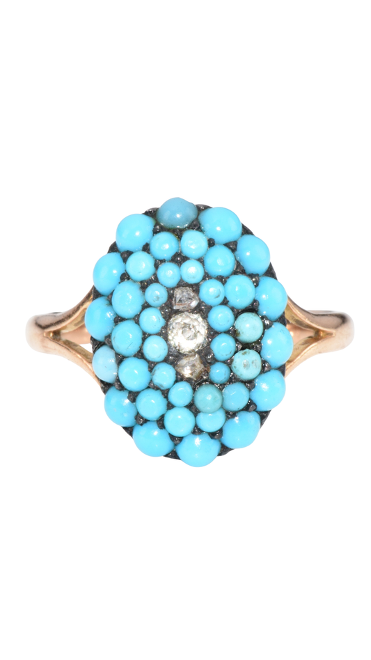 598 Turquoise Cabochon Diamond Ring