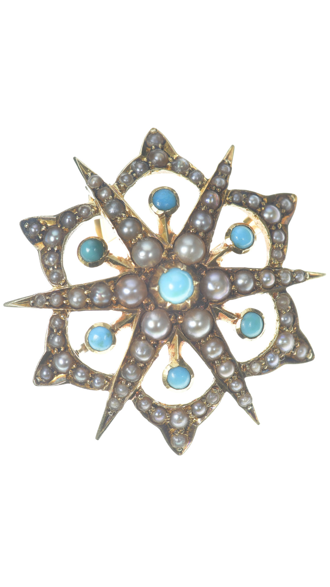1049 Split Pearl Turquoise Cabochon Brooch