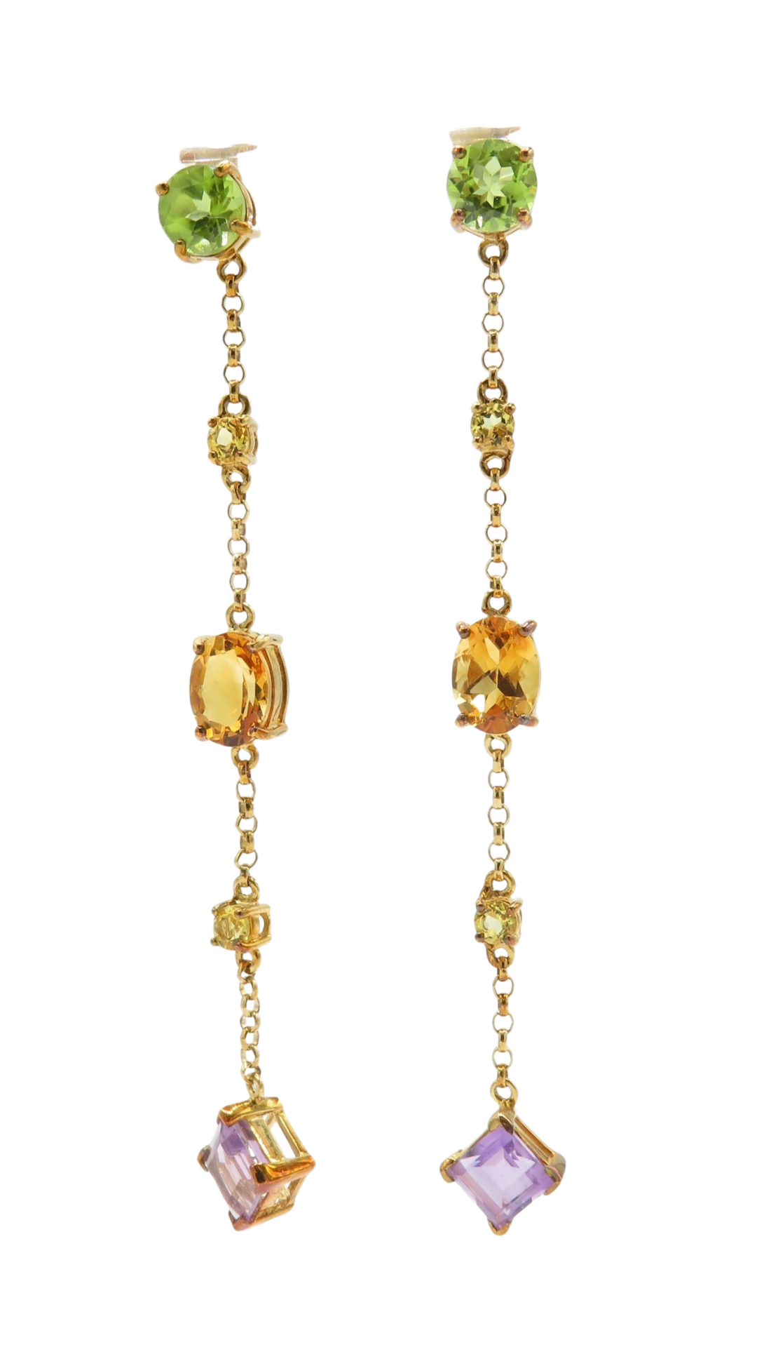 90 Amethyst, Citrine, Peridot Drop Earrings