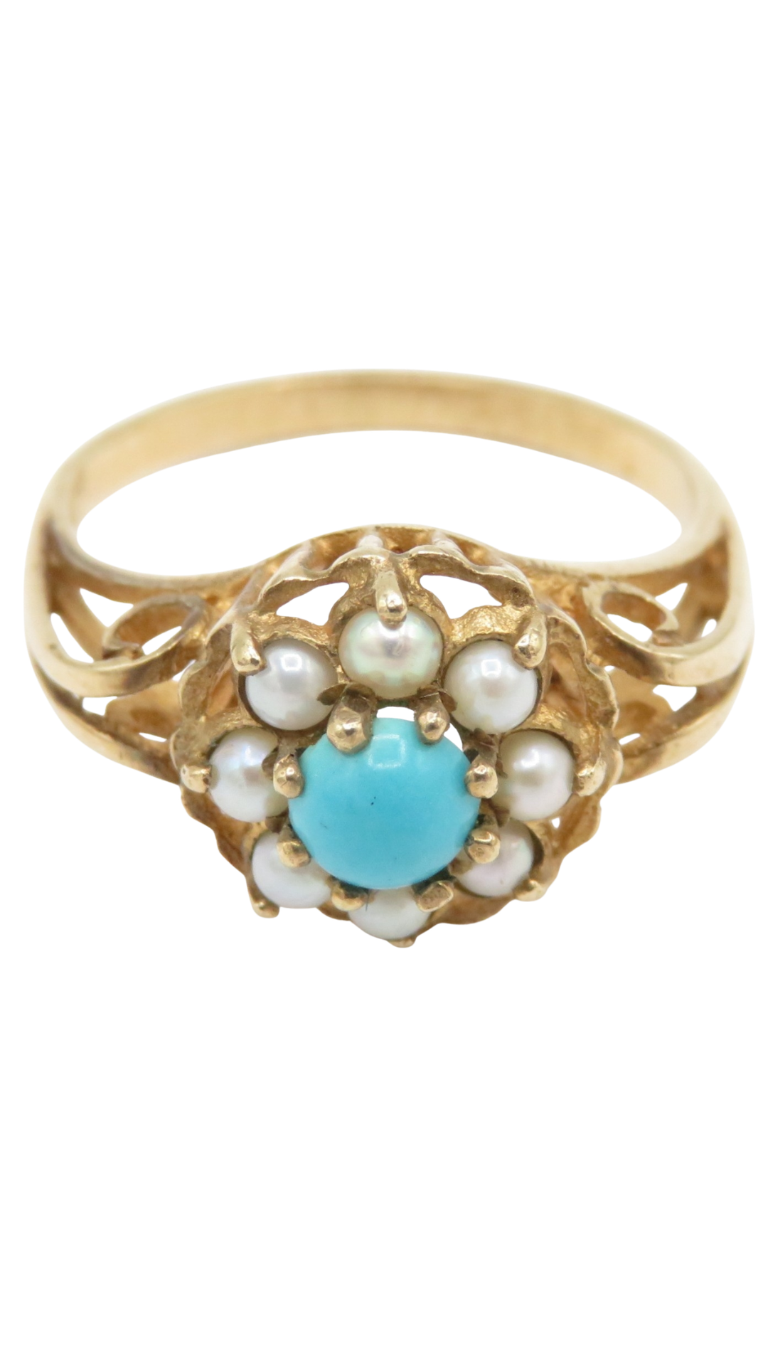 118 Turquoise & Seed Pearl Cluster Ring
