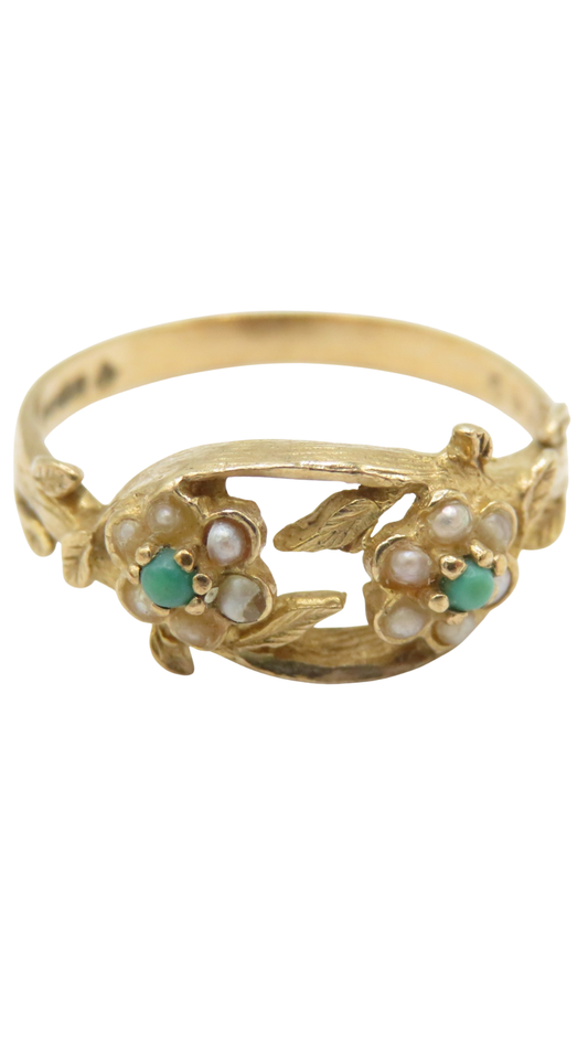 32 Turquoise Pearl Floral Ring