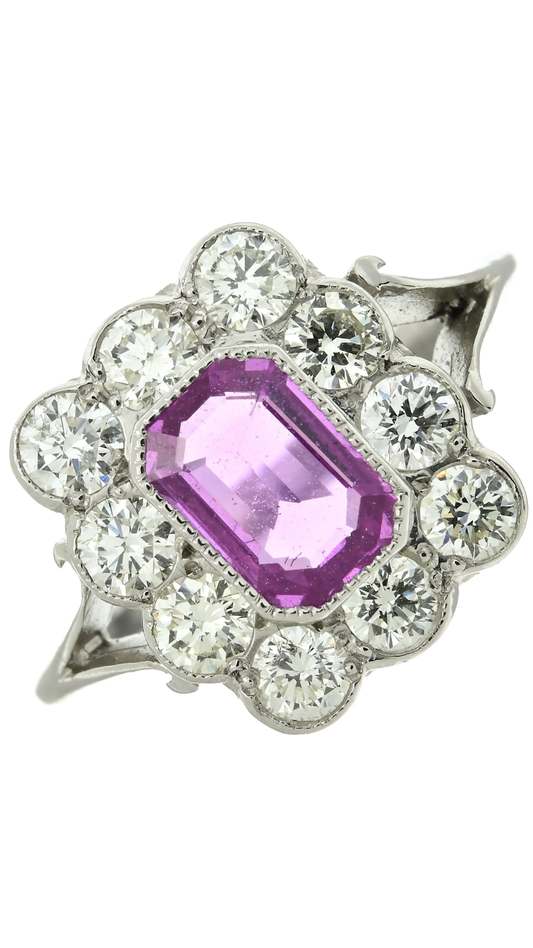 569 Pink Sapphire Diamond Cluster Ring