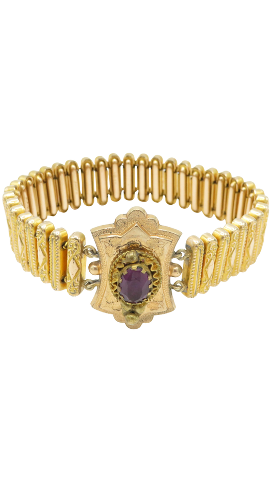 231 Amethyst Locket Gold Stretch Bracelet