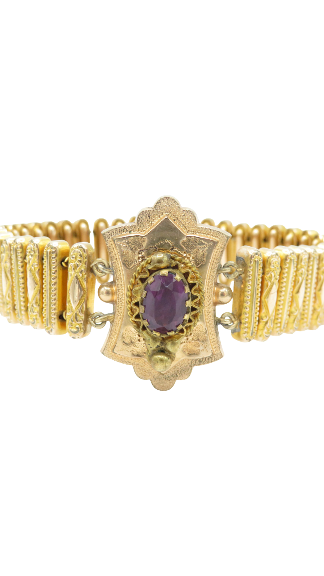 231 Amethyst Locket Gold Stretch Bracelet