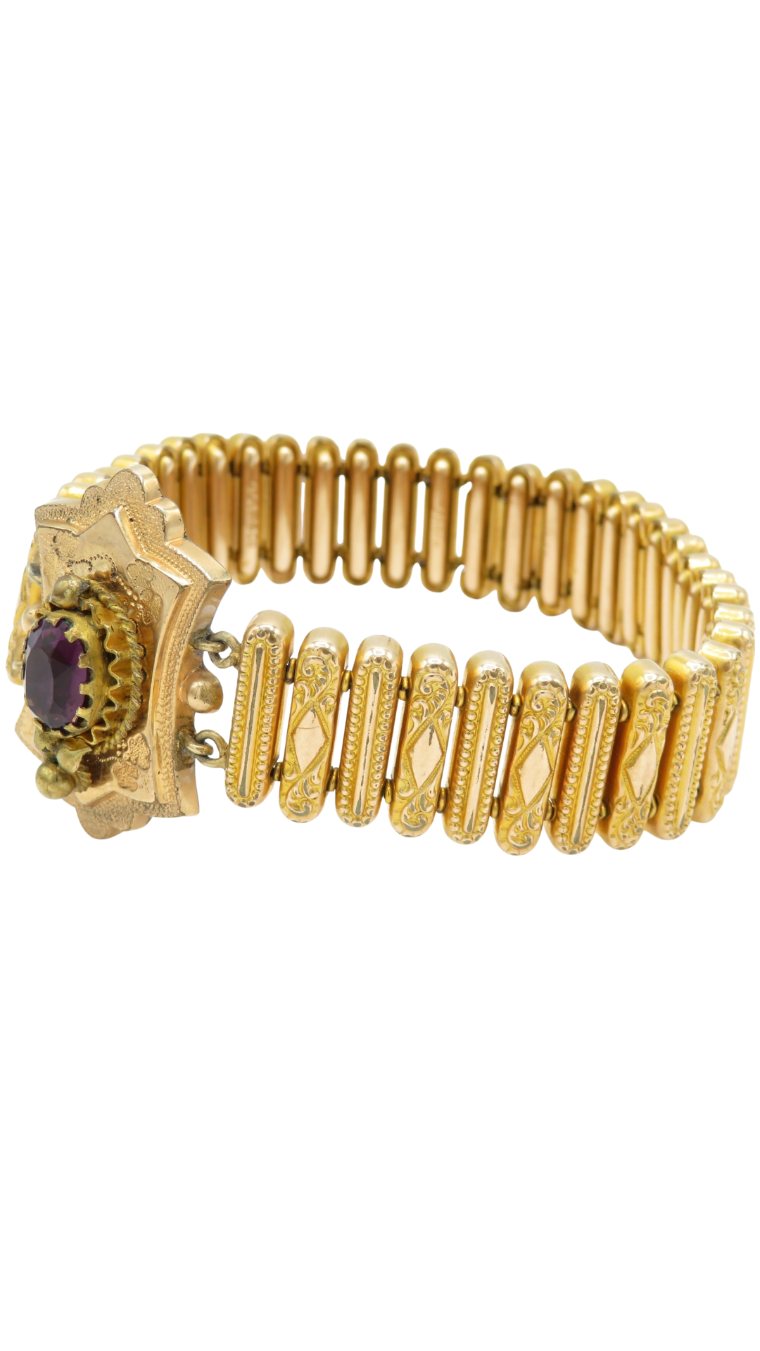 231 Amethyst Locket Gold Stretch Bracelet