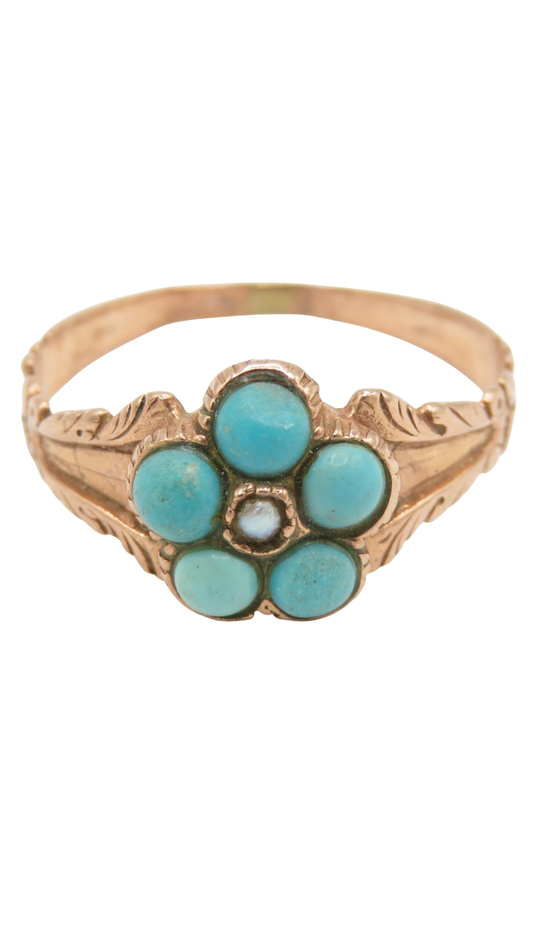 182 Turquoise Pearl Cluster Ring