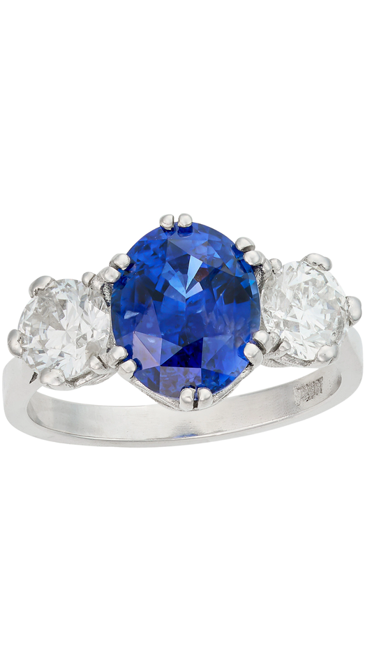 65 Sapphire Diamond 3-Stone Ring