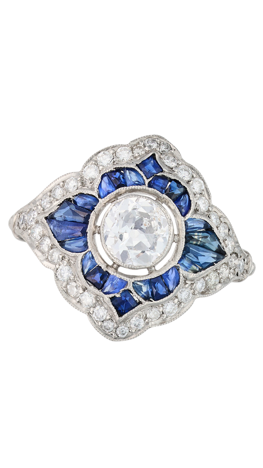 74 Old Cut Diamond Sapphire Ring