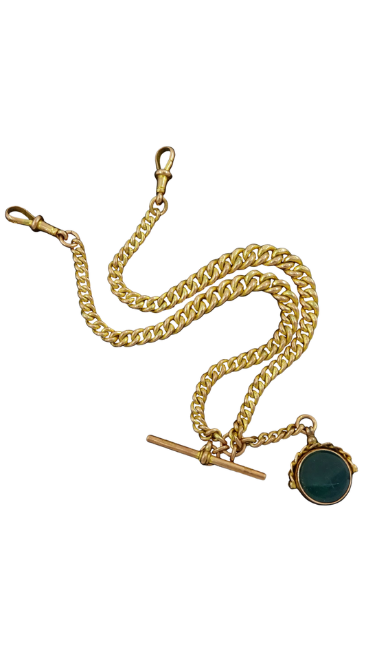 2171 Gold Albert Chain w/ Agate Fob