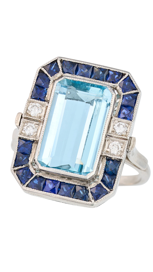 231 Aquamarine Sapphire Diamond Dress Ring