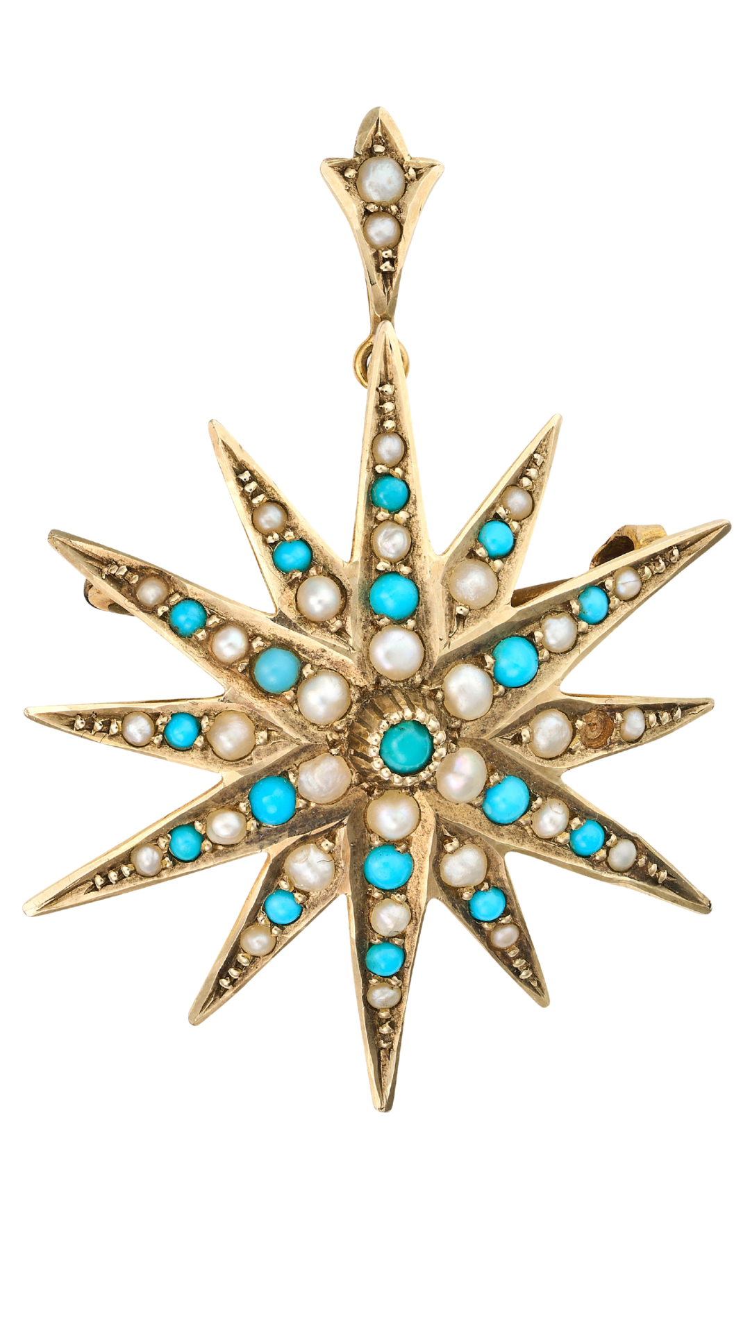 36 Turquoise Pearl Star Brooch/Pendant