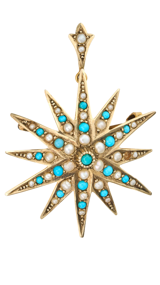 36 Turquoise Pearl Star Brooch/Pendant