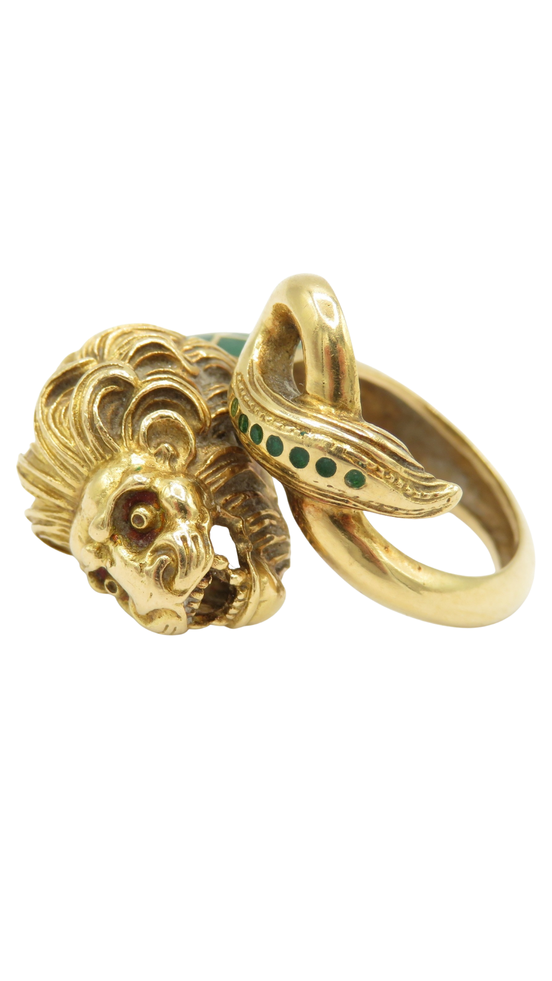 6 Green Enamel Lion Ring