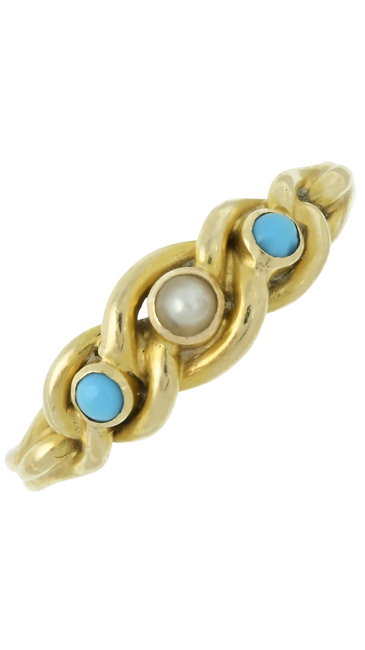895 Gold Turquoise Split Pearl Ring