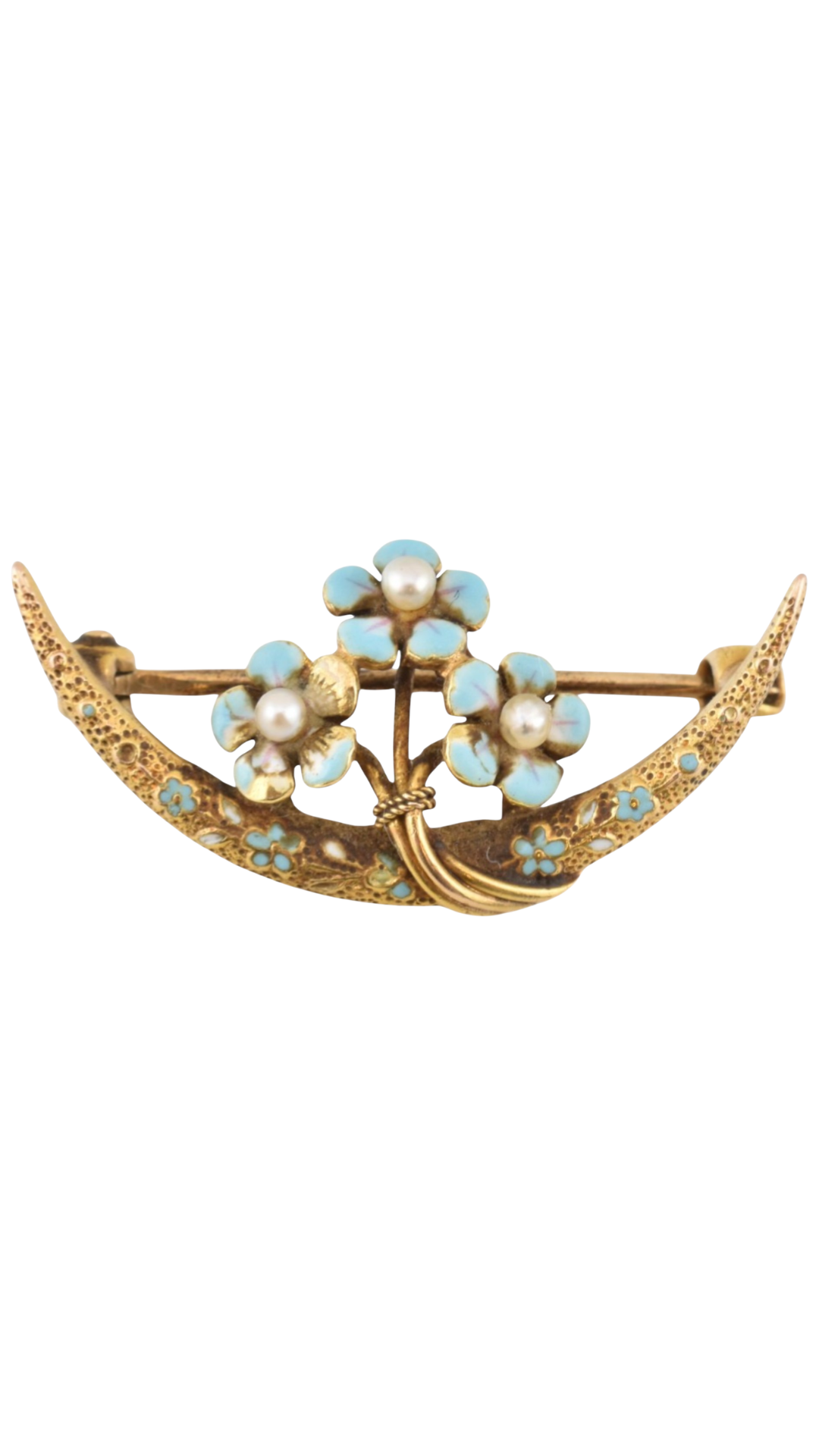 378 Enamel Flower Crescent Brooch