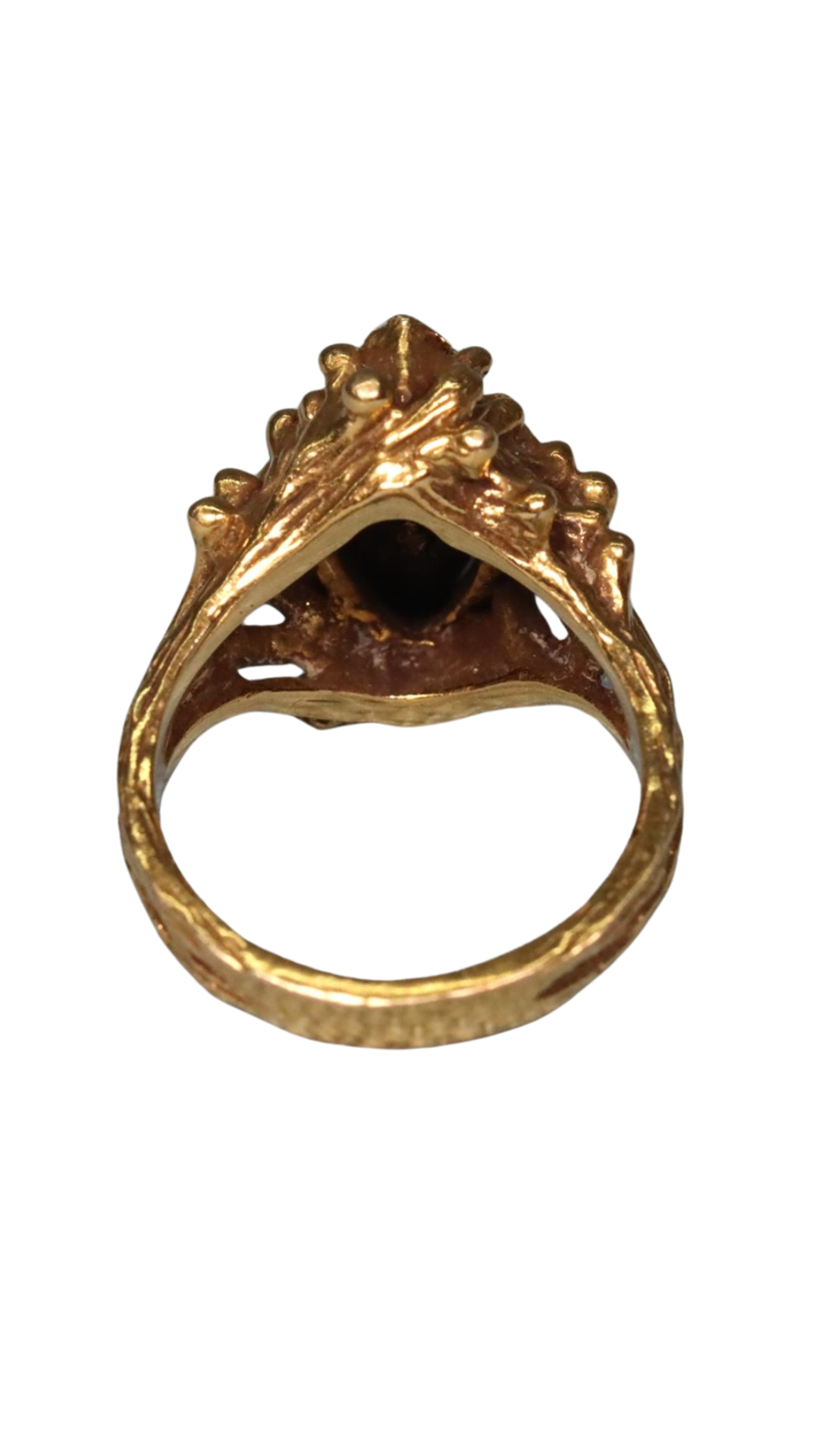 Gold Coral Ring w Onyx & Turq