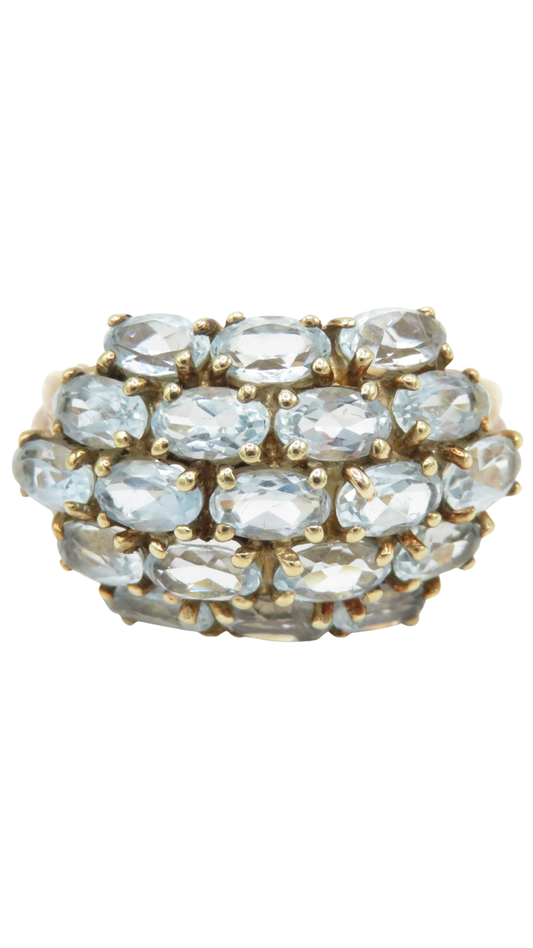 38 Aquamarine Cluster Bombe Ring