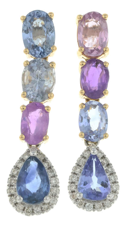 174 Vari-Hue Sapphire & Diamond Drop Earrings