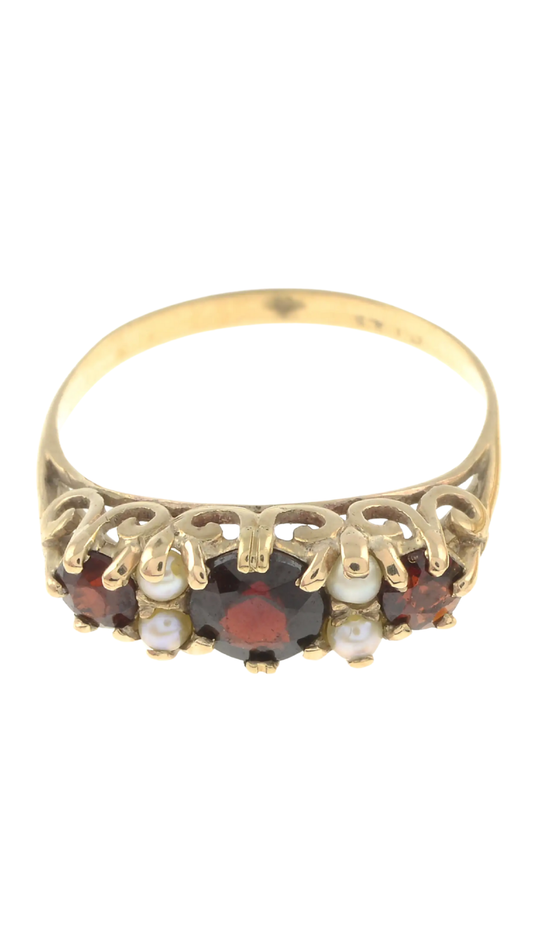 213 Garnet & Split Pearl Ring