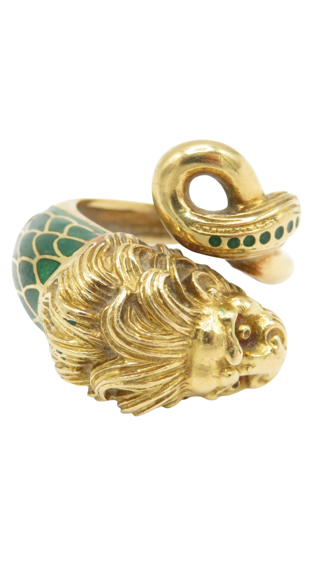 6 Green Enamel Lion Ring