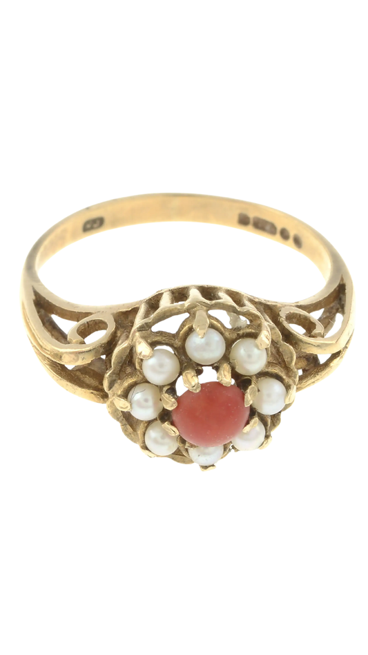 213 Coral & Split Pearl Ring