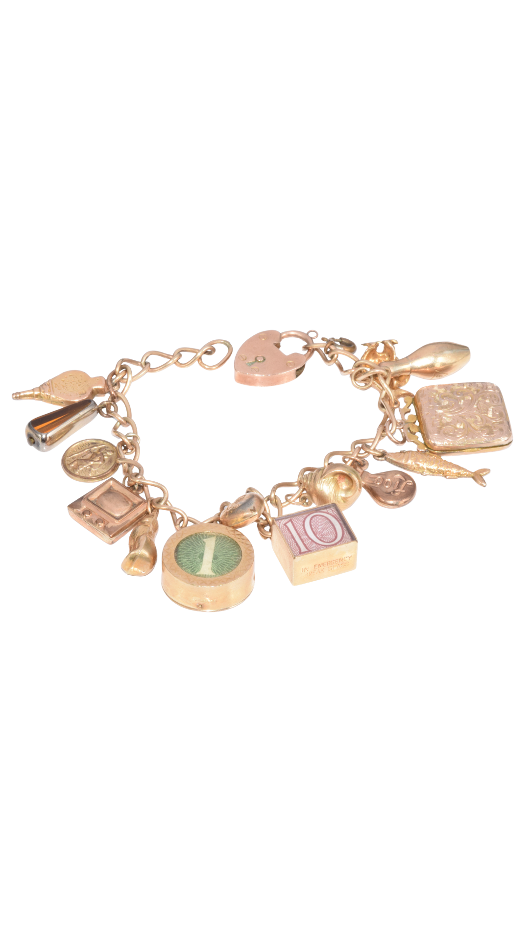 857 Gold Bracelet w/ 13 Charms