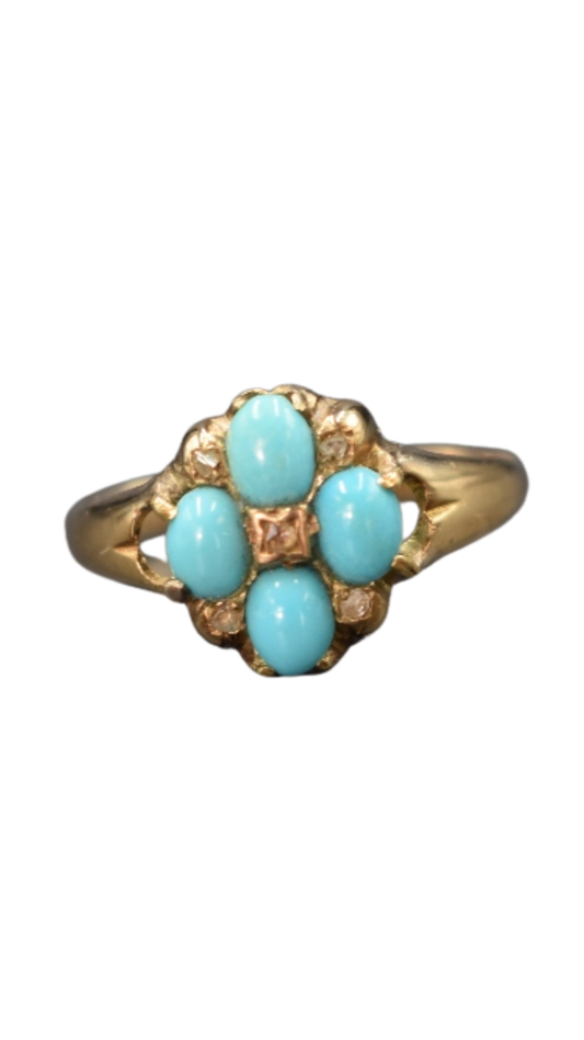 839 Turquoise Diamond Floral Set Ring