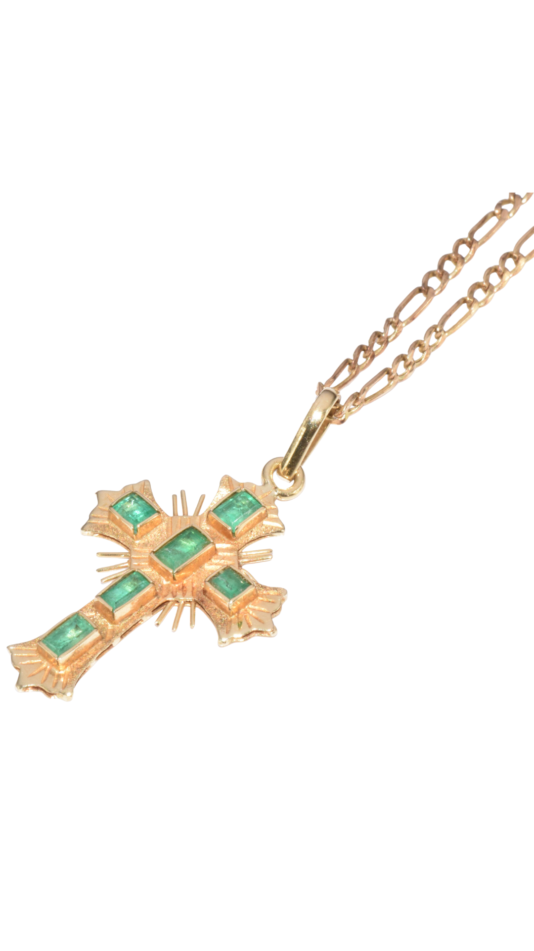 1015 Gold Emerald Cross Pendant Necklace