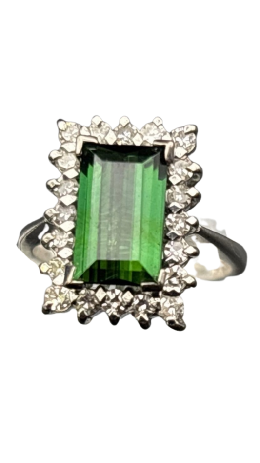 228 Tourmaline Diamond Rectangular Cluster Ring