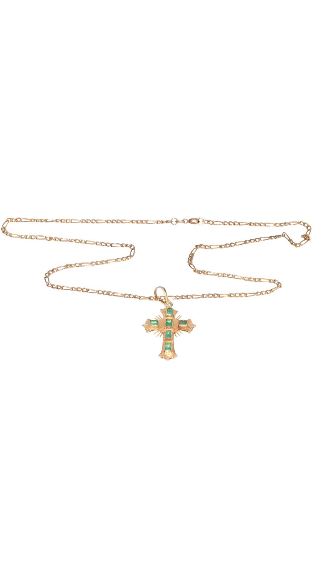 1015 Gold Emerald Cross Pendant Necklace