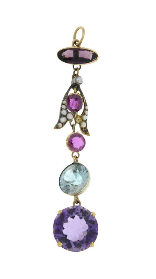 14ktGold Necklace w Pearl&Stones