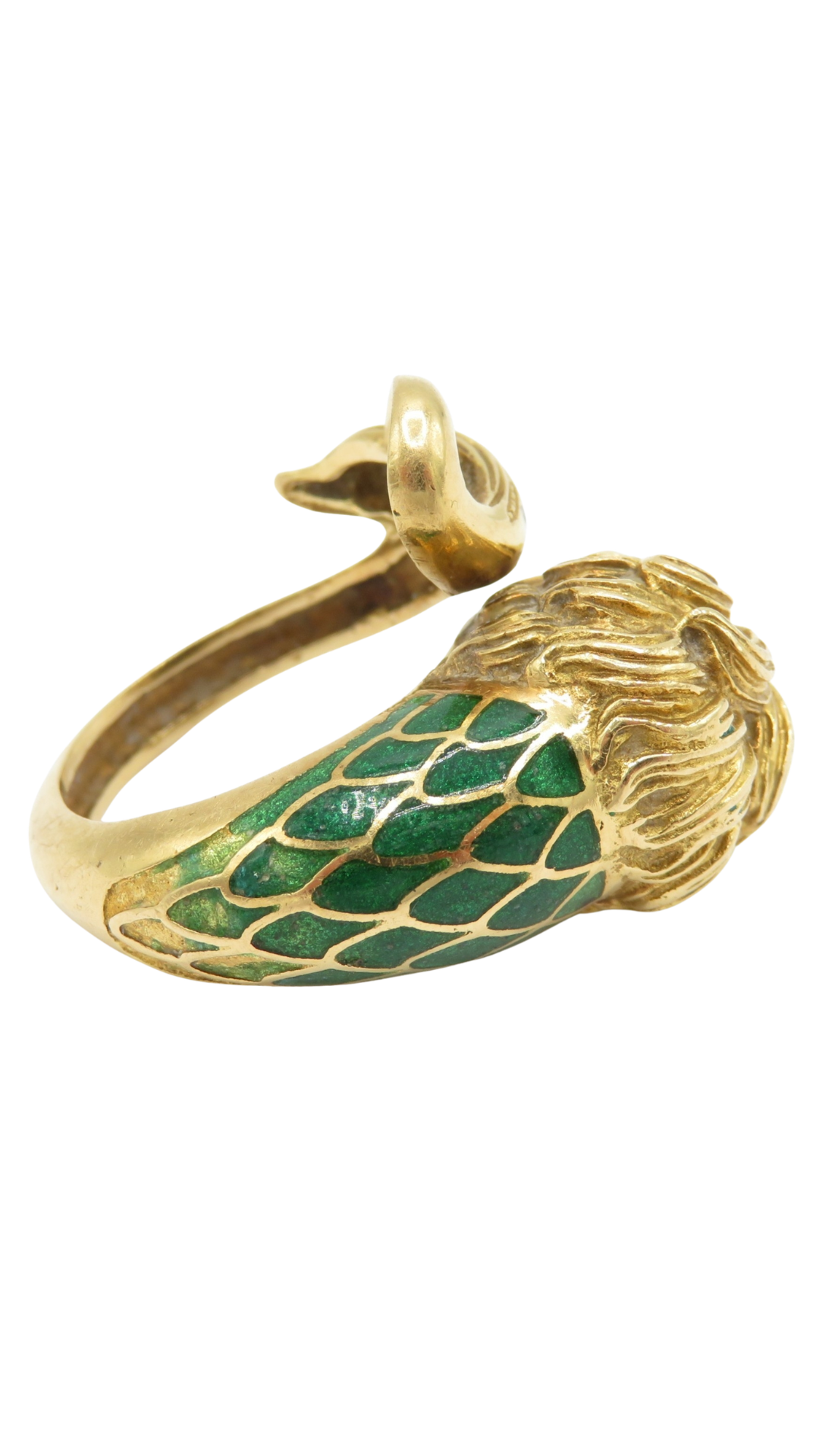 6 Green Enamel Lion Ring