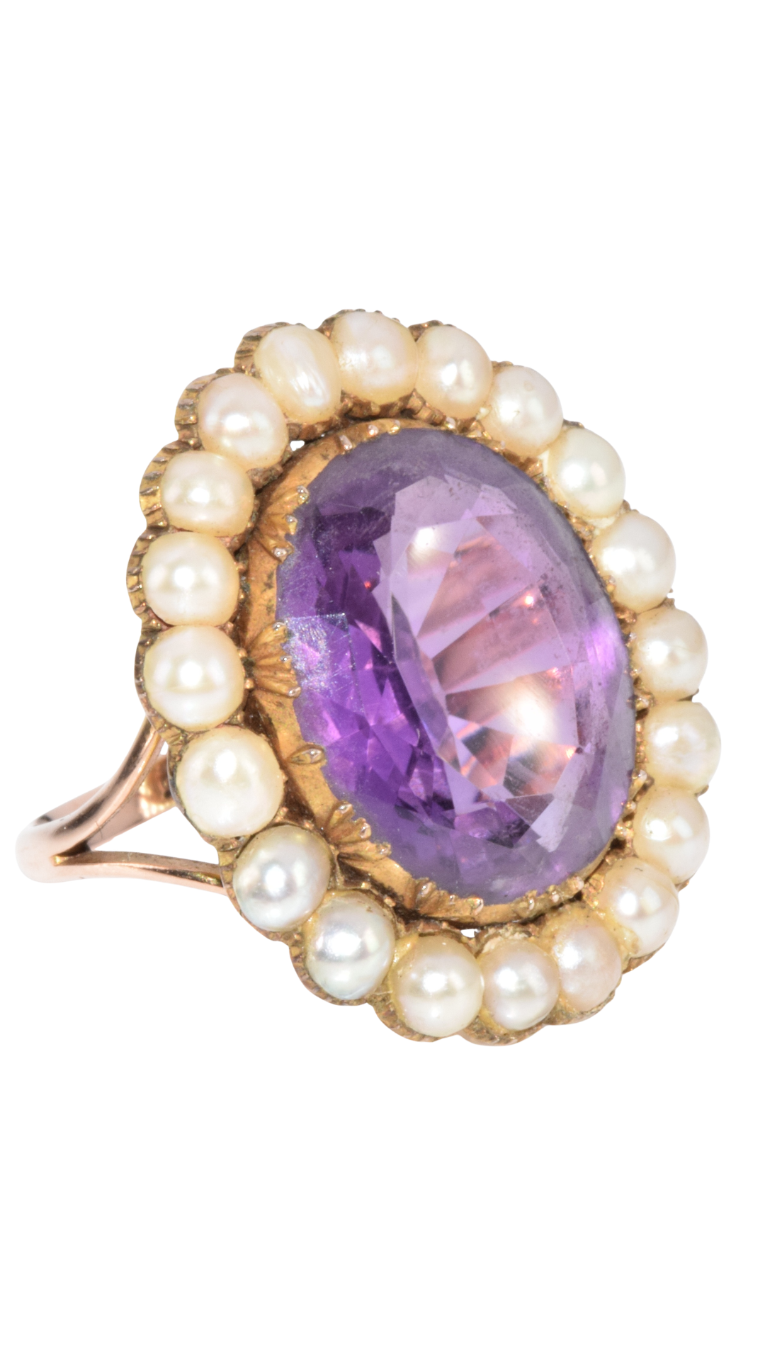 569 Oval Amethyst Split Pearl Ring