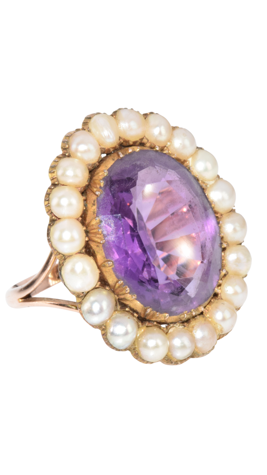 569 Oval Amethyst Split Pearl Ring