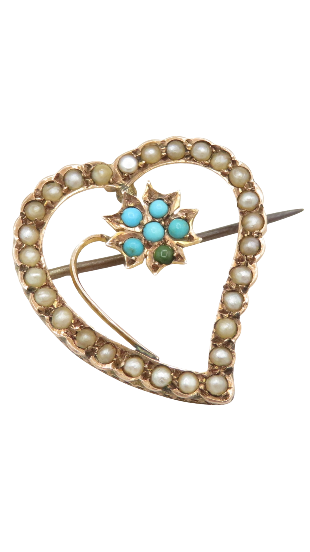 2 Pearl Turquoise Heart Brooch