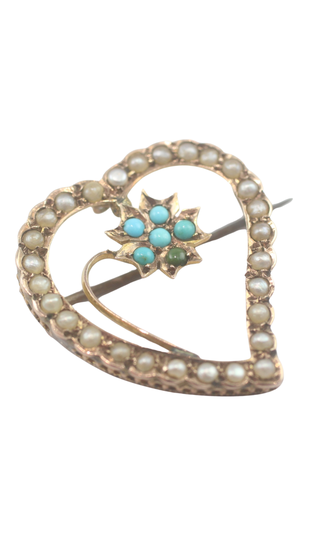 2 Pearl Turquoise Heart Brooch